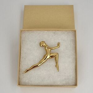 Vintage 80s Jonette Jewelry (SIGNED) Gold-Tone Art Deco Female Dancer Brooch